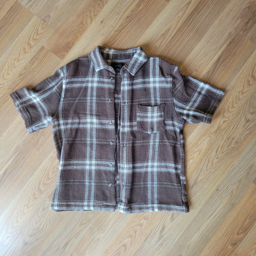 Cotton On Textured Plaid Short Sleeve Button-Down Skater Y2K Size M